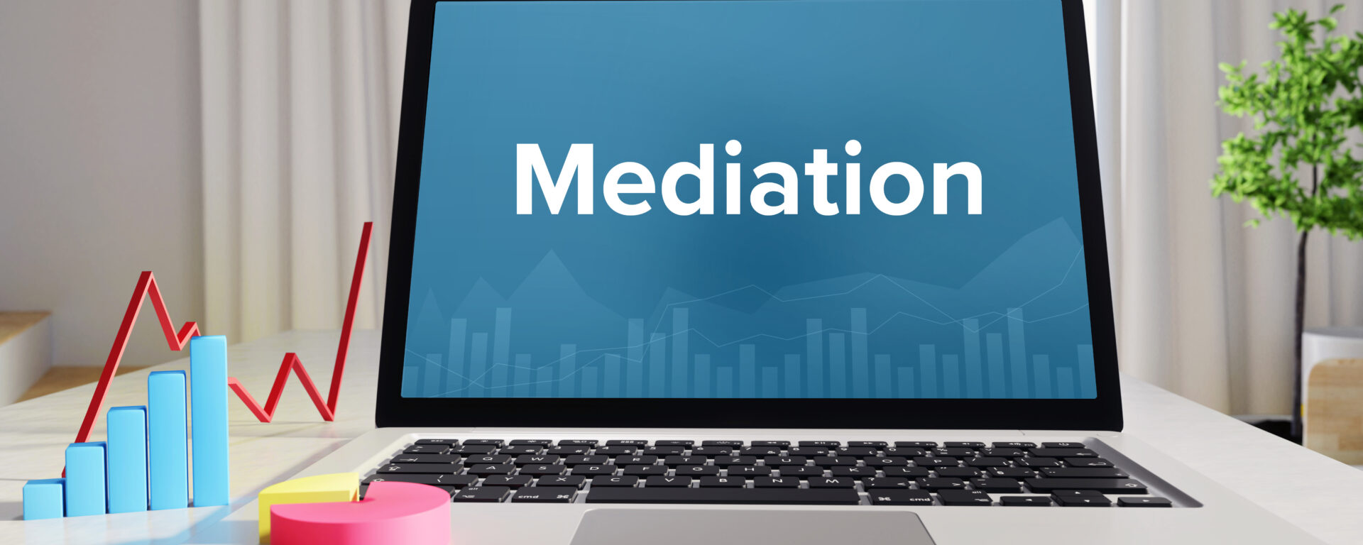 Mediation – Business/Statistik. Laptop im Büro mit Begriff au